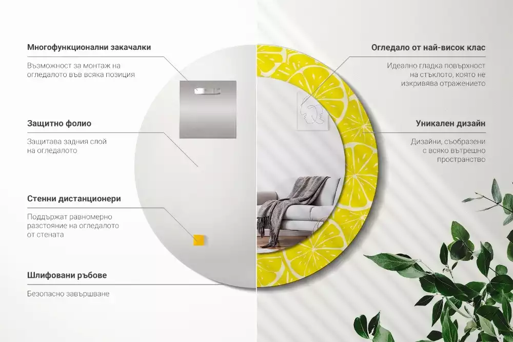 Rund spegel med tryckt ram Citroner