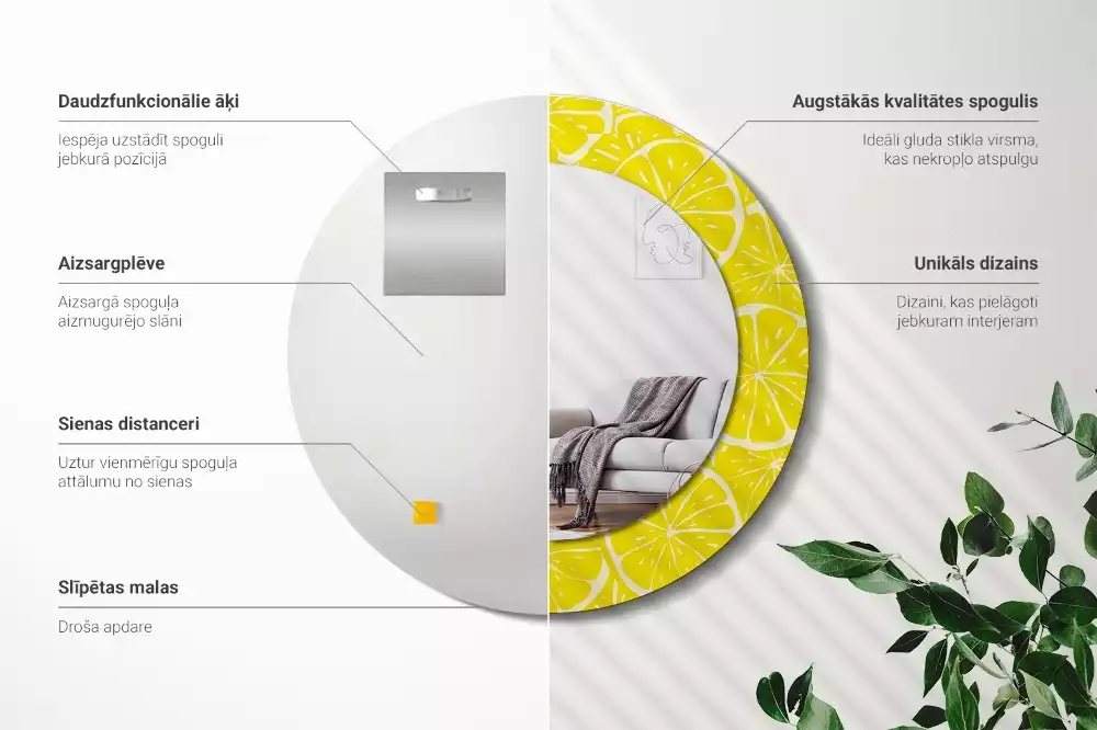 Rund spegel med tryckt ram Citroner