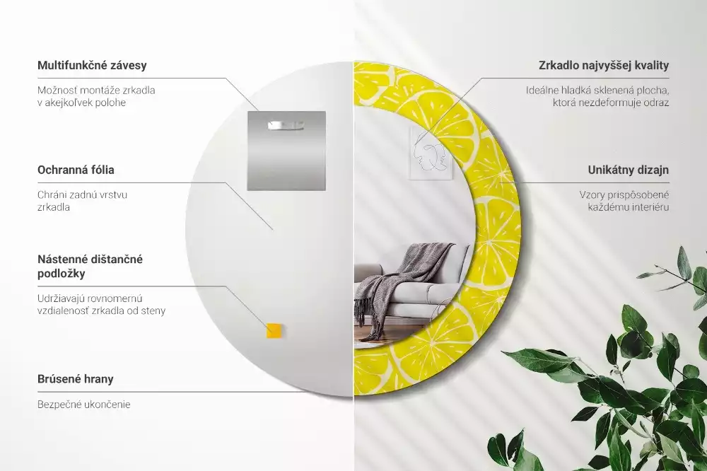 Rund spegel med tryckt ram Citroner