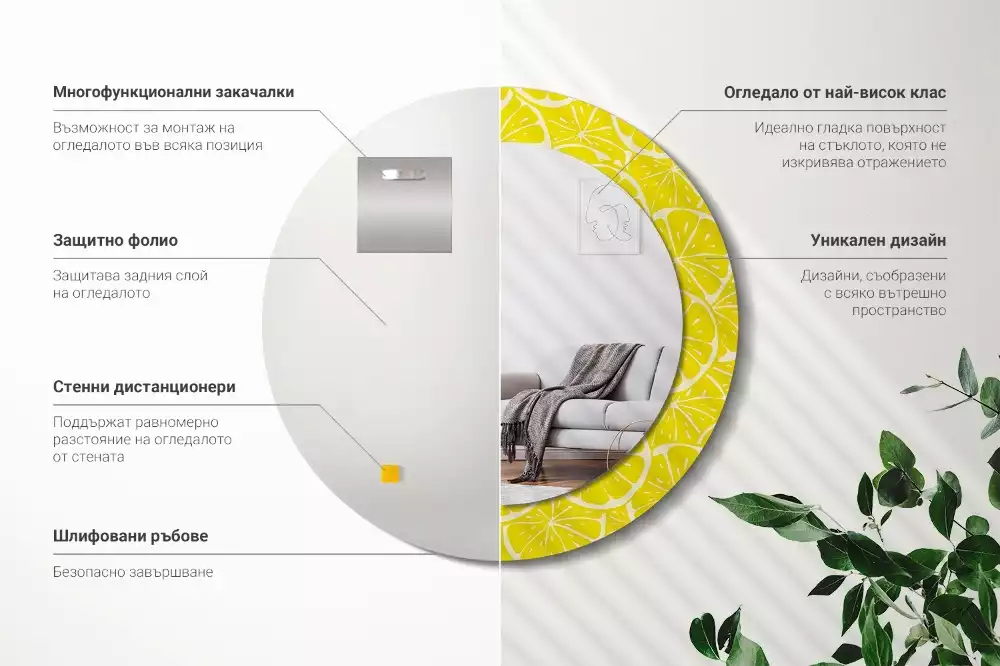 Rund spegel med tryckt ram Citroner