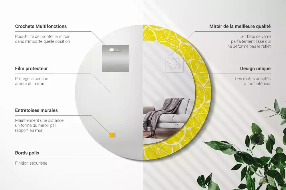 Rund spegel med tryckt ram Citroner