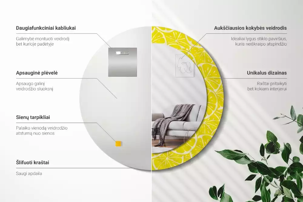 Rund spegel med tryckt ram Citroner