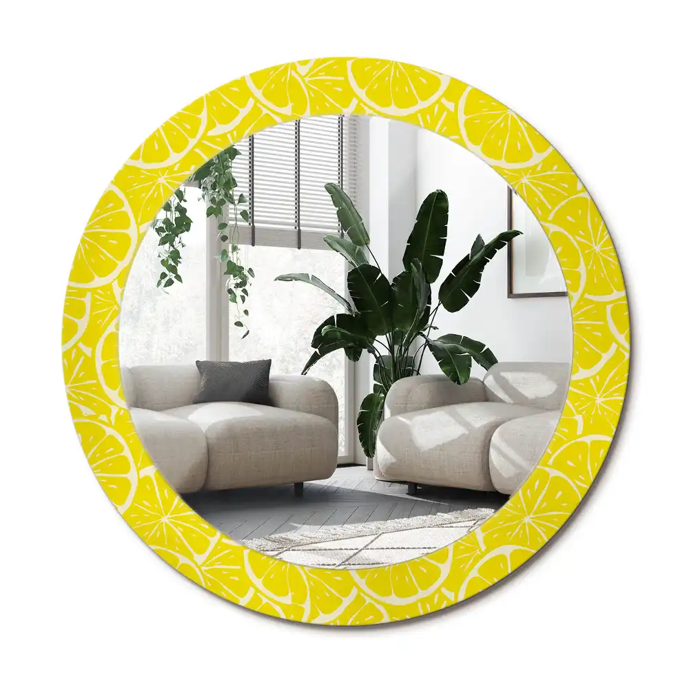 Rund spegel med tryckt ram Citroner