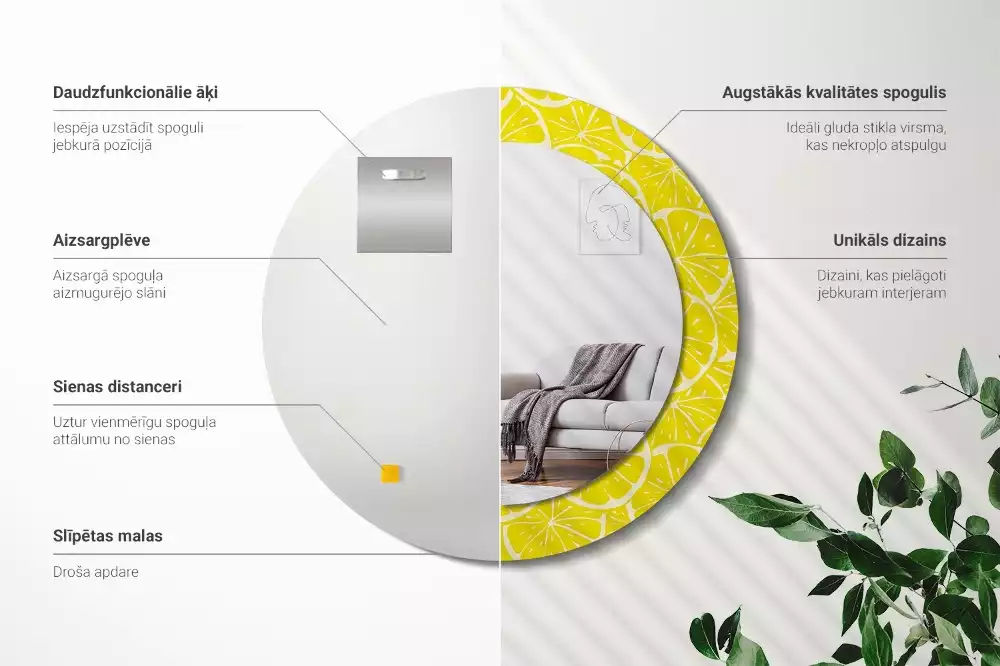 Rund spegel med tryckt ram Citroner