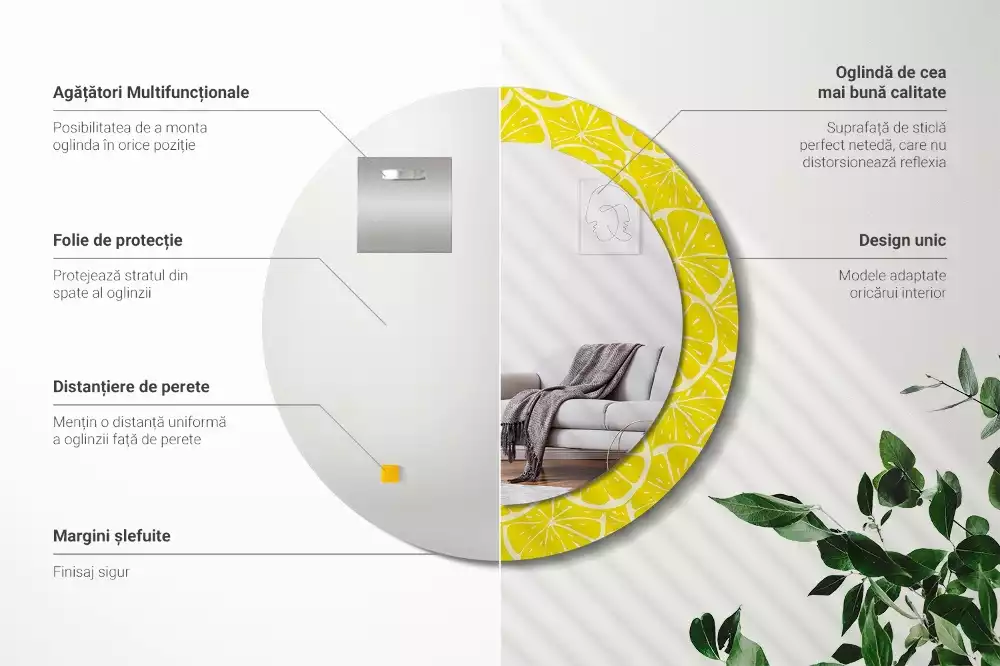 Rund spegel med tryckt ram Citroner