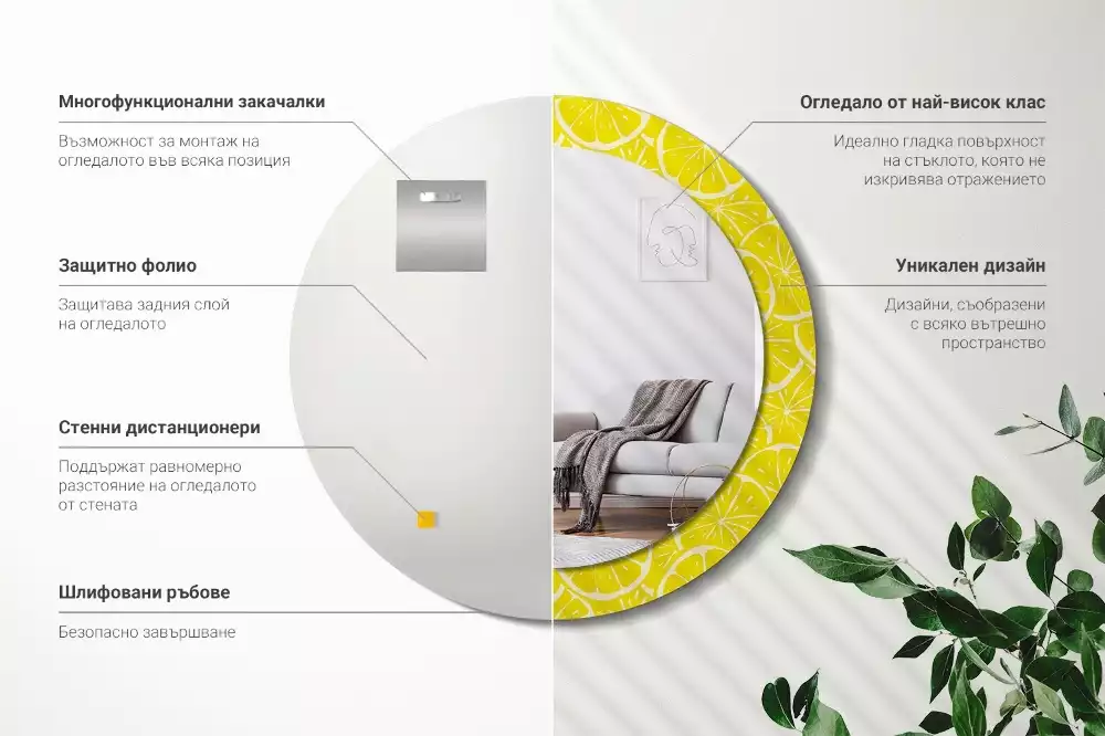 Rund spegel med tryckt ram Citroner