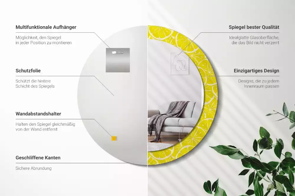 Rund spegel med tryckt ram Citroner