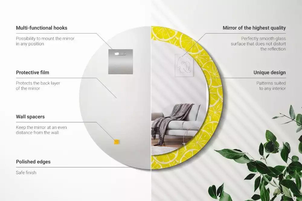 Rund spegel med tryckt ram Citroner