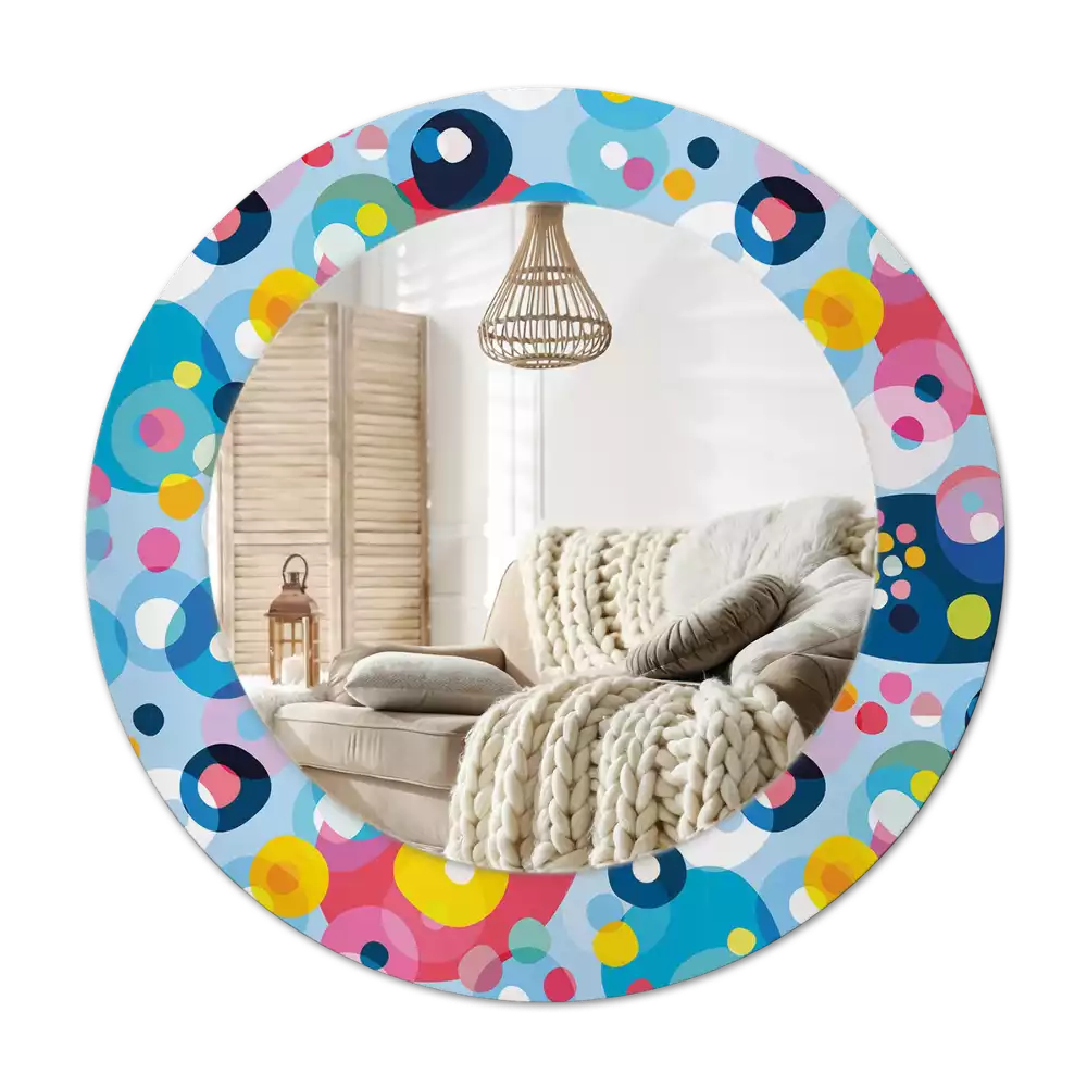 Rund spegel med tryckt Färgade cirklar