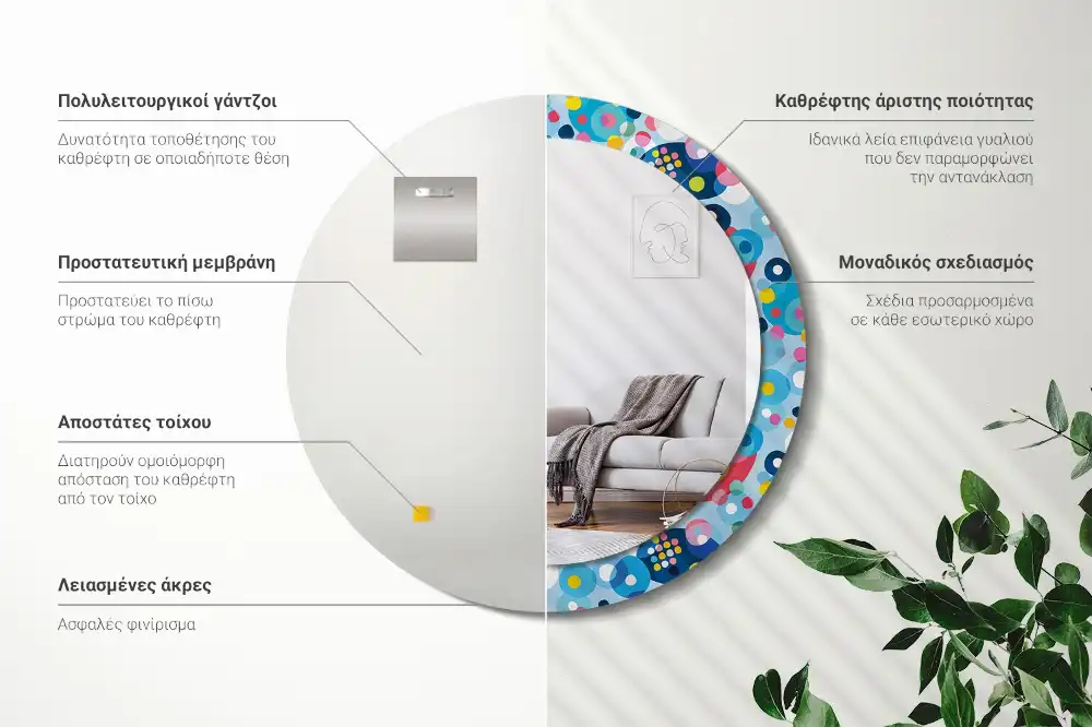 Rund spegel med tryckt Färgade cirklar