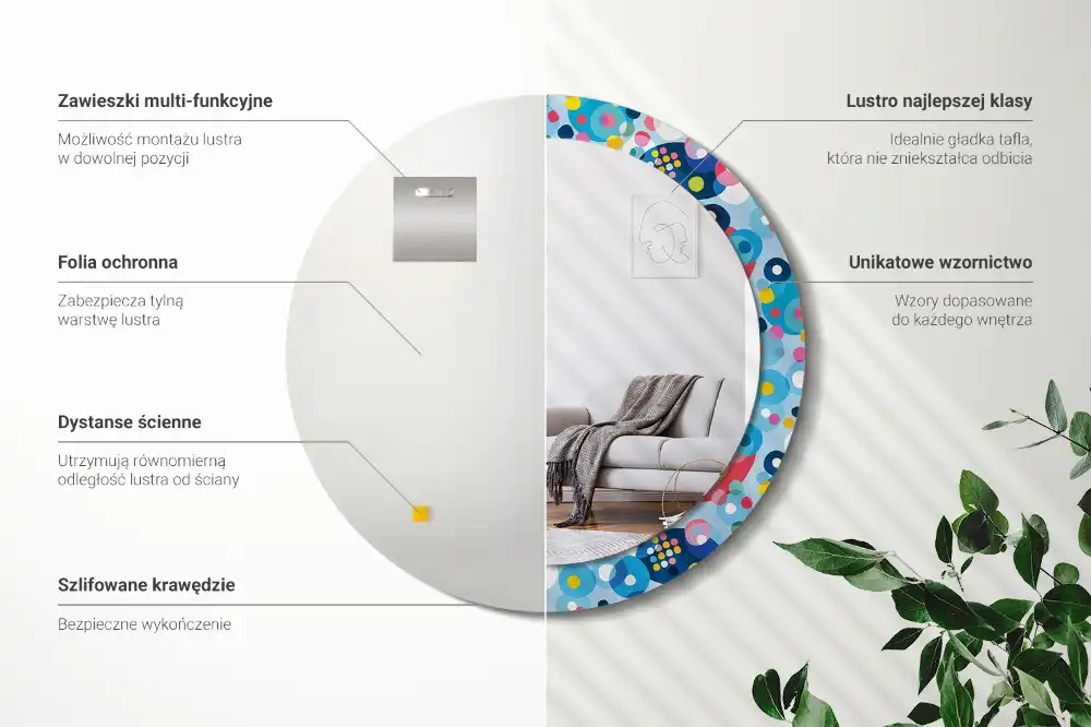 Rund spegel med tryckt Färgade cirklar