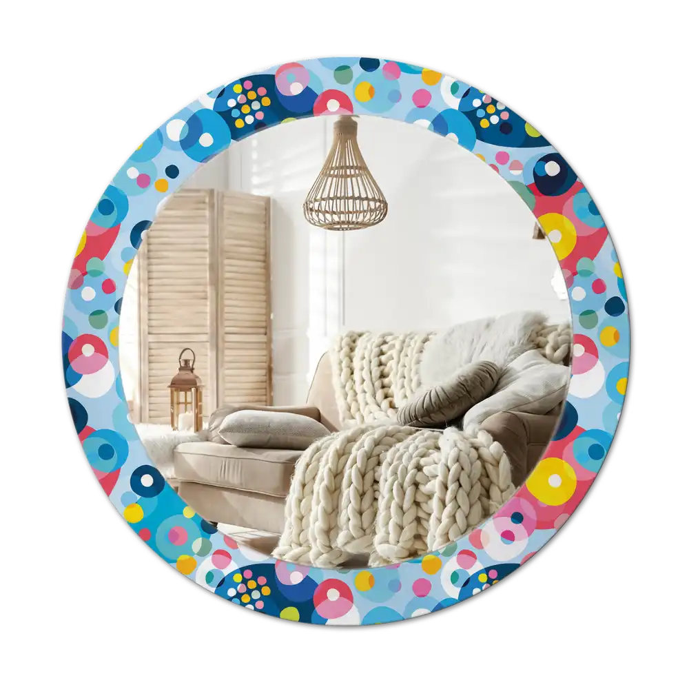 Rund spegel med tryckt Färgade cirklar