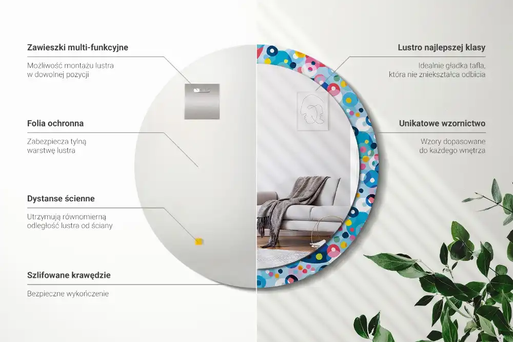 Rund spegel med tryckt Färgade cirklar