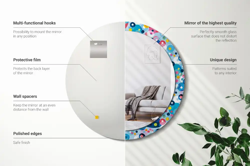 Rund spegel med tryckt Färgade cirklar