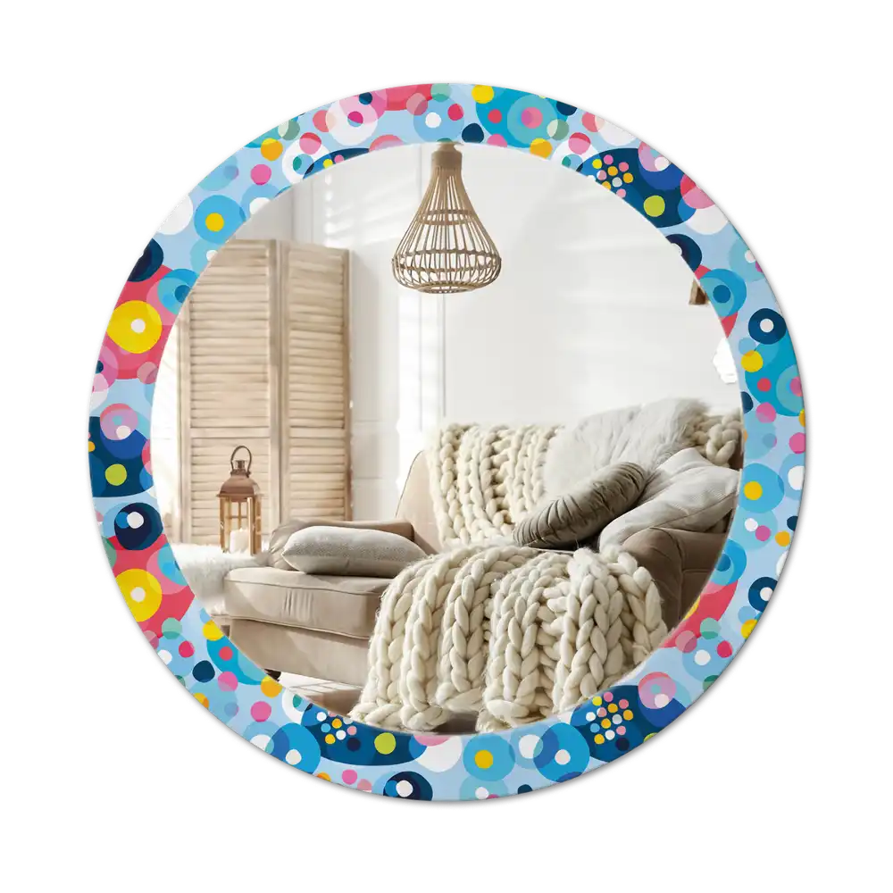 Rund spegel med tryckt Färgade cirklar