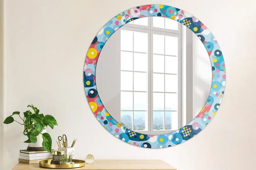 Rund spegel med tryckt Färgade cirklar