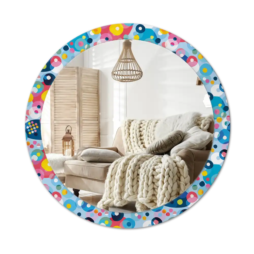 Rund spegel med tryckt Färgade cirklar