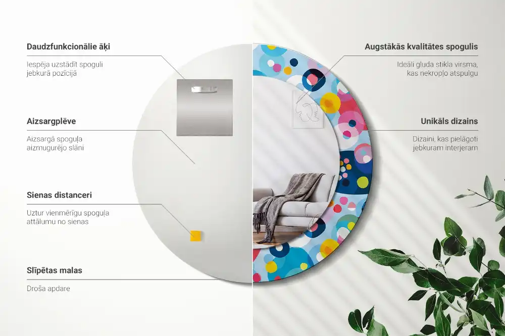 Rund spegel med tryckt Färgade cirklar