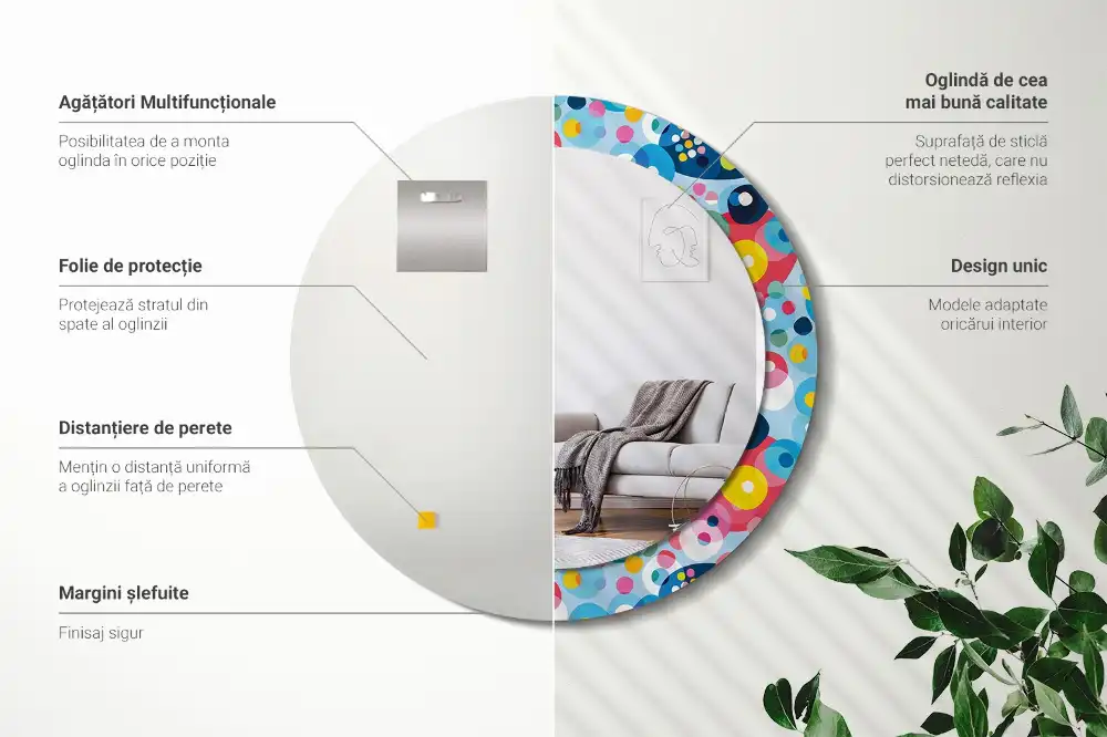 Rund spegel med tryckt Färgade cirklar