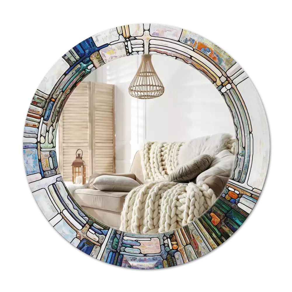 Rond spegel med tryckt ram Målat glas