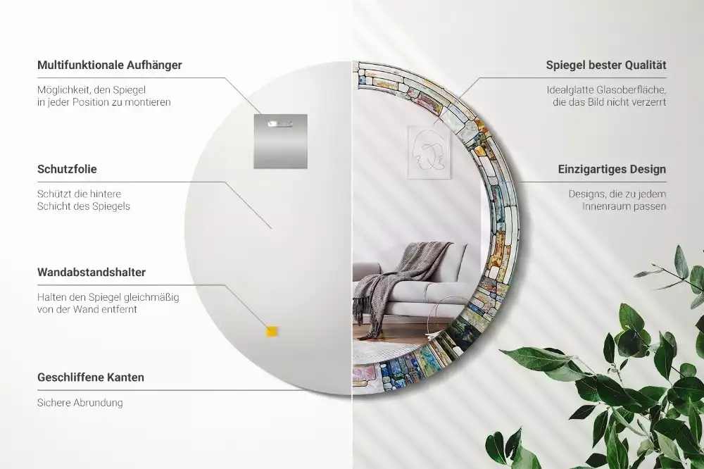 Rund spegel med tryckt ram Målat glas