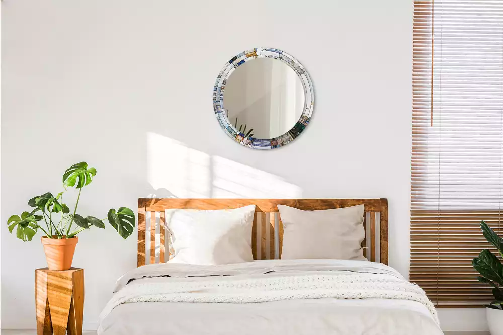 Rund spegel med tryckt ram Målat glas