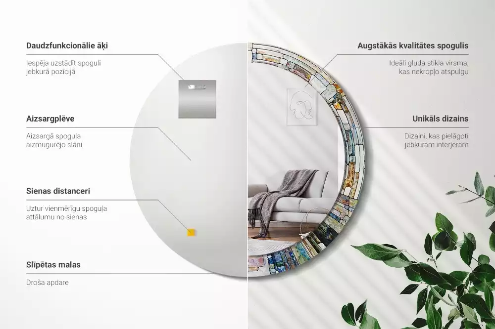 Rund spegel med tryckt ram Målat glas