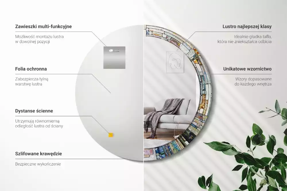 Rund spegel med tryckt ram Målat glas