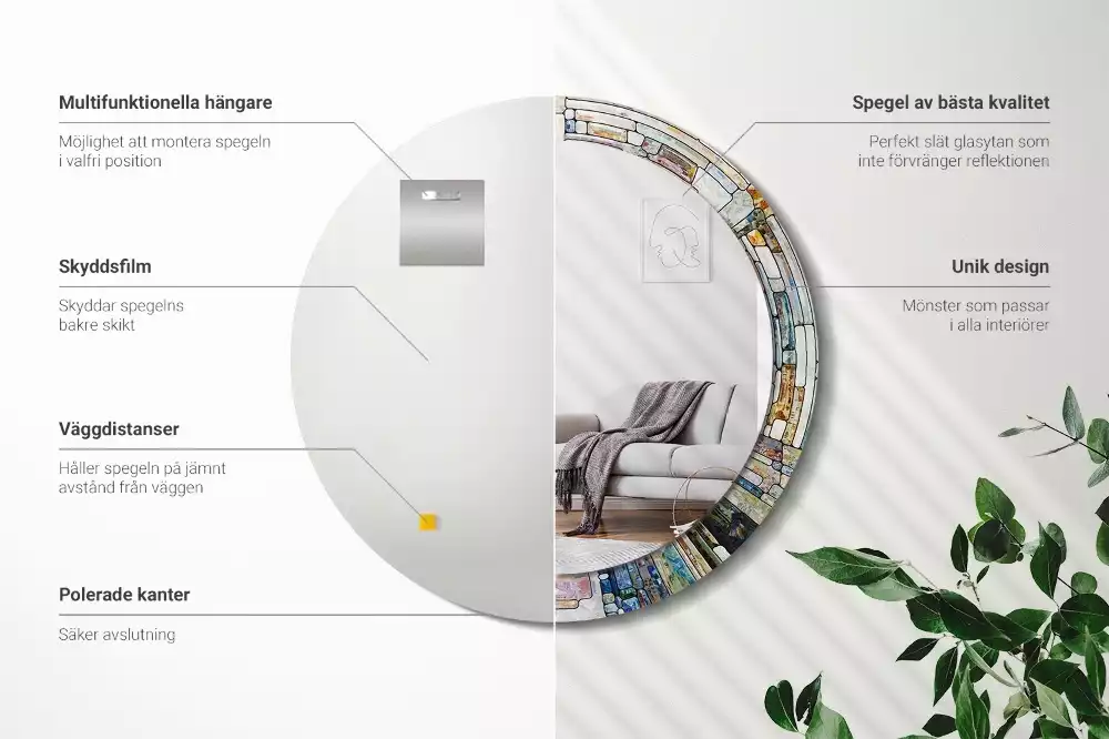 Rund spegel med tryckt ram Målat glas