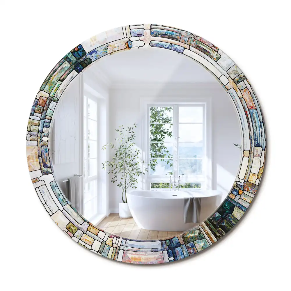 Rund spegel med tryckt ram Målat glas