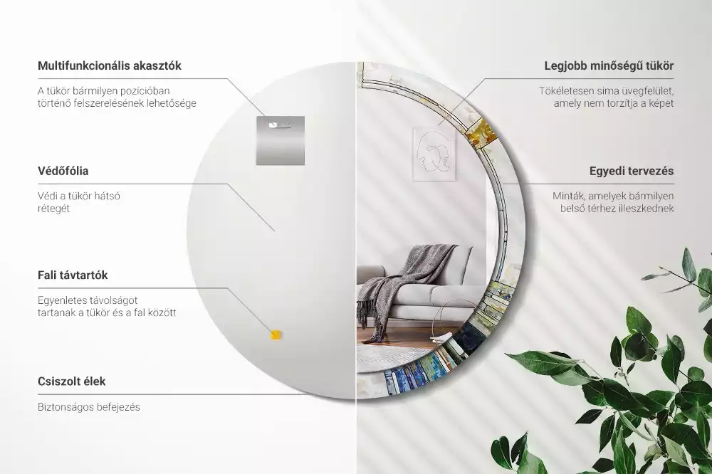 Rund spegel med tryckt ram Målat glas