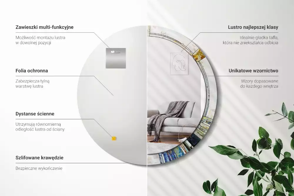 Rund spegel med tryckt ram Målat glas