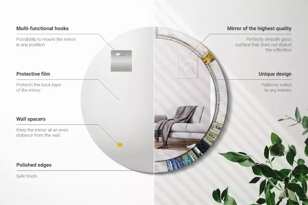 Rund spegel med tryckt ram Målat glas