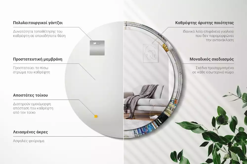 Rund spegel med tryckt ram Målat glas