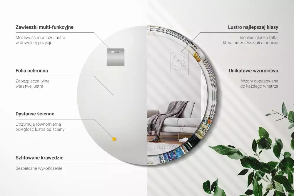 Rund spegel med tryckt ram Målat glas