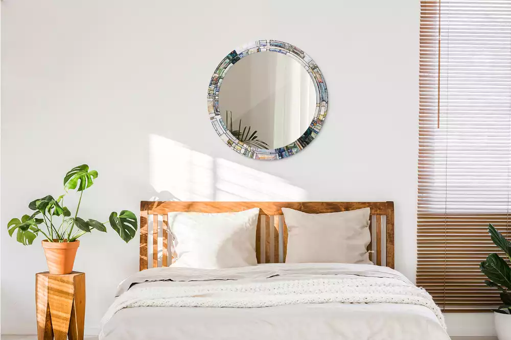 Rund spegel med tryckt ram Målat glas