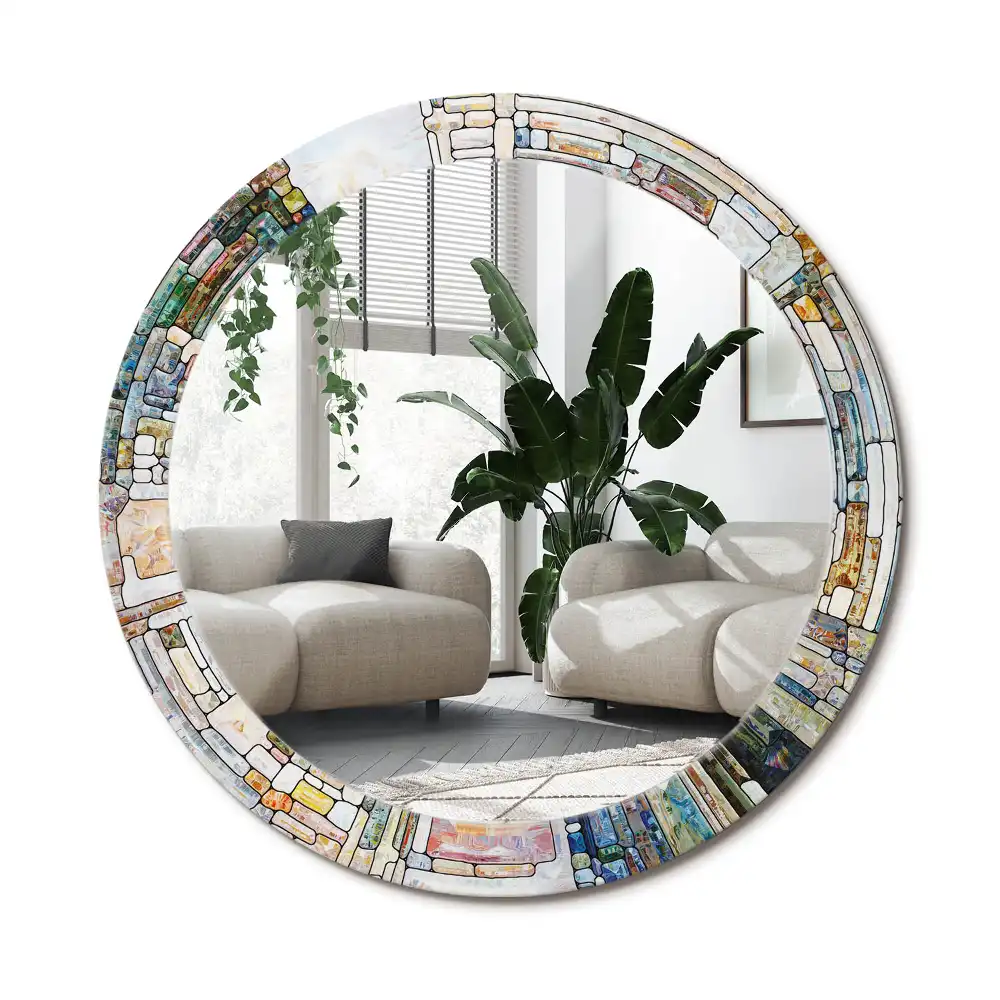 Rund spegel med tryckt ram Målat glas