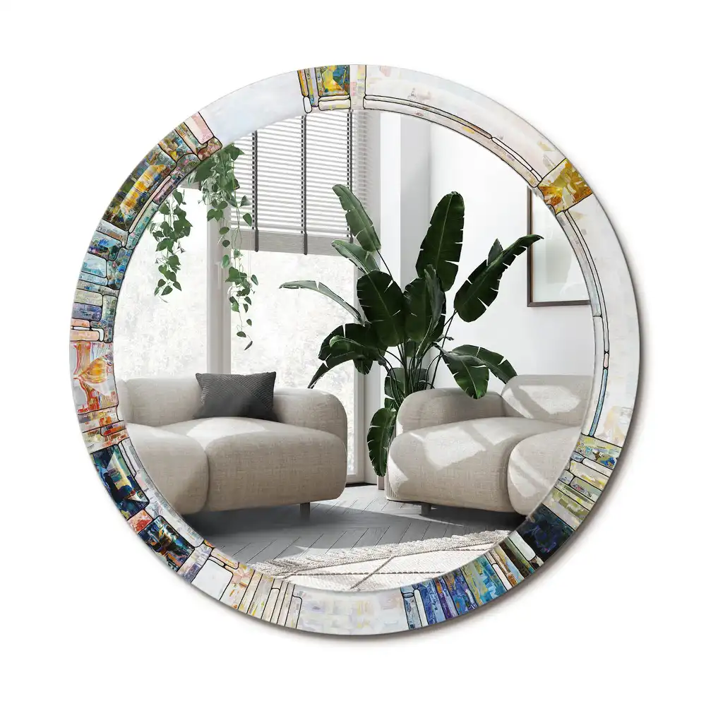 Rund spegel med tryckt ram Målat glas