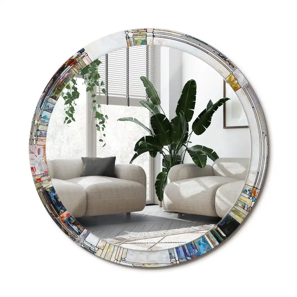 Rund spegel med tryckt ram Målat glas