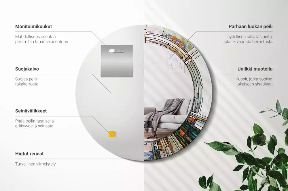 Rund spegel med tryckt ram Målat glas