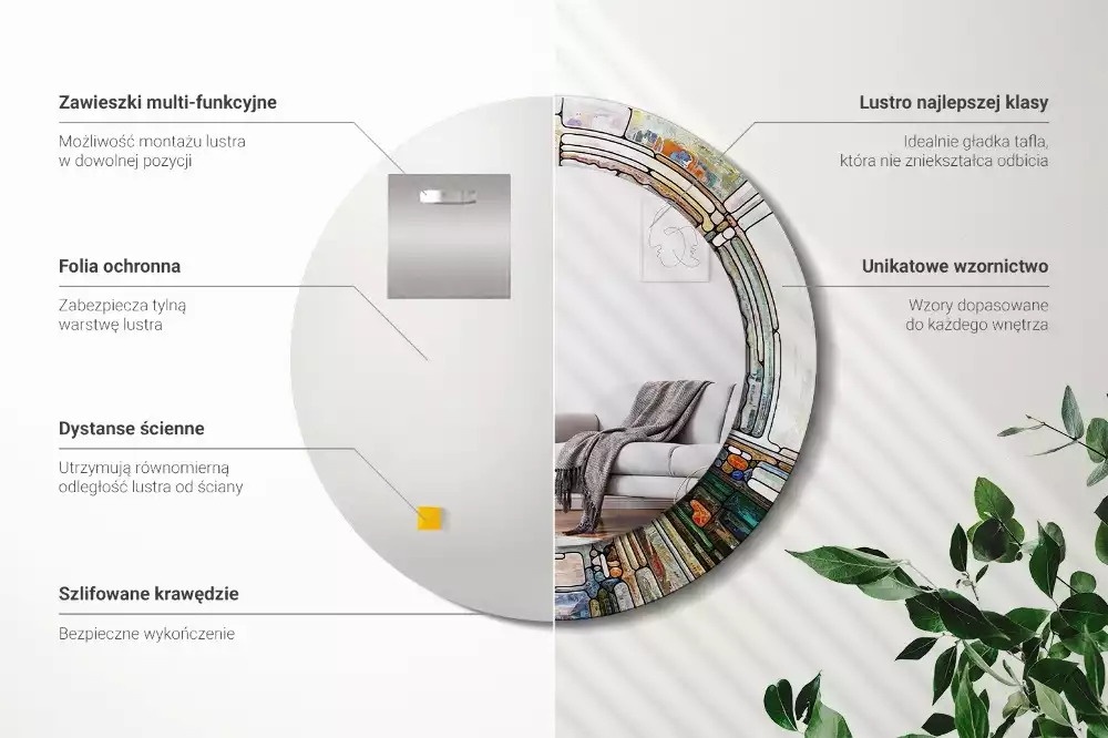 Rund spegel med tryckt ram Målat glas