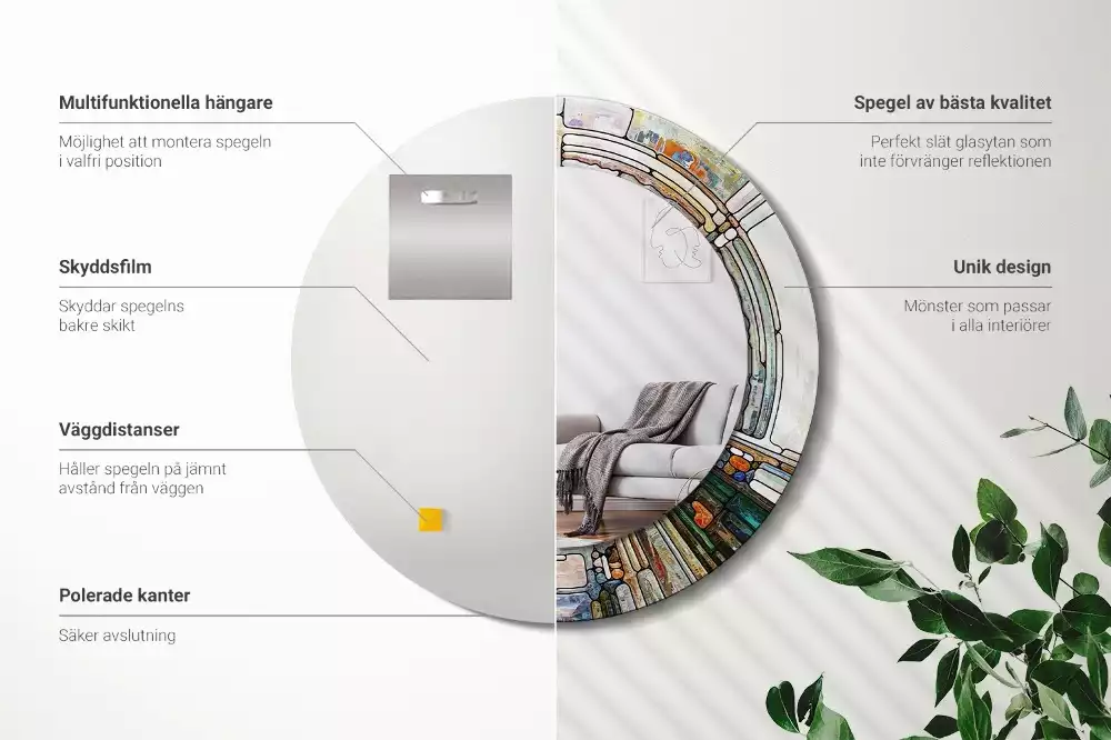 Rund spegel med tryckt ram Målat glas