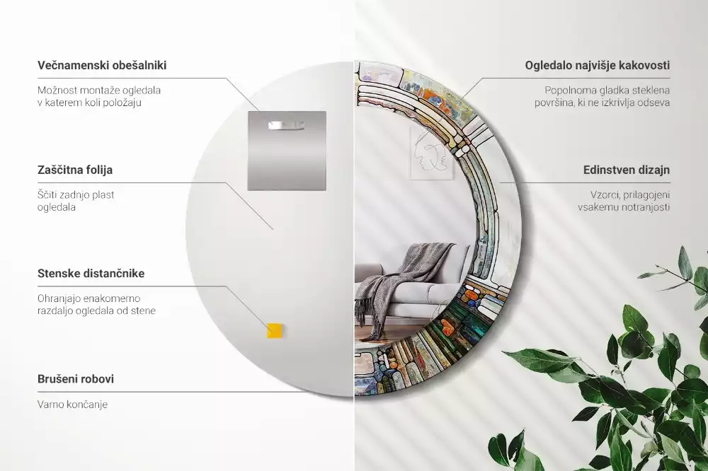 Rund spegel med tryckt ram Målat glas