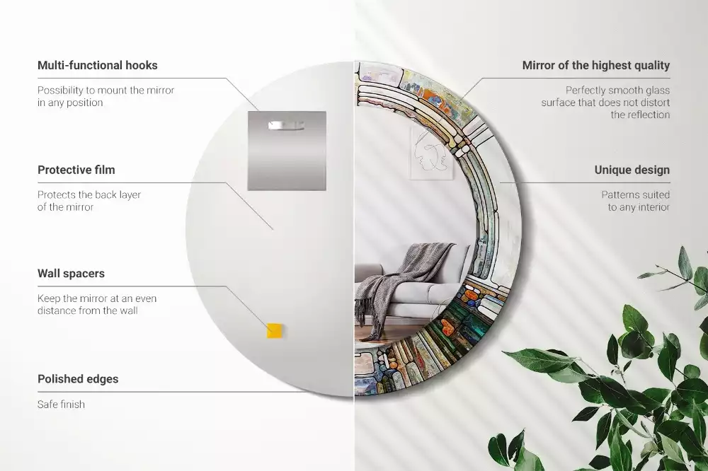 Rund spegel med tryckt ram Målat glas