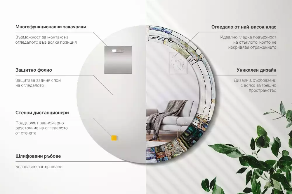 Rund spegel med tryckt ram Målat glas