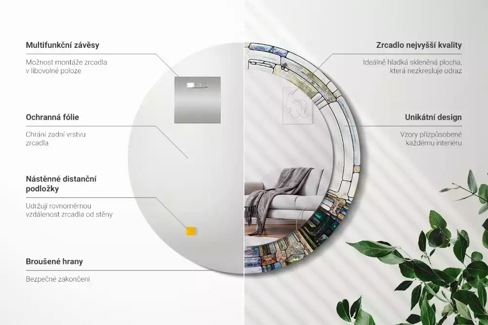 Rund spegel med tryckt ram Målat glas