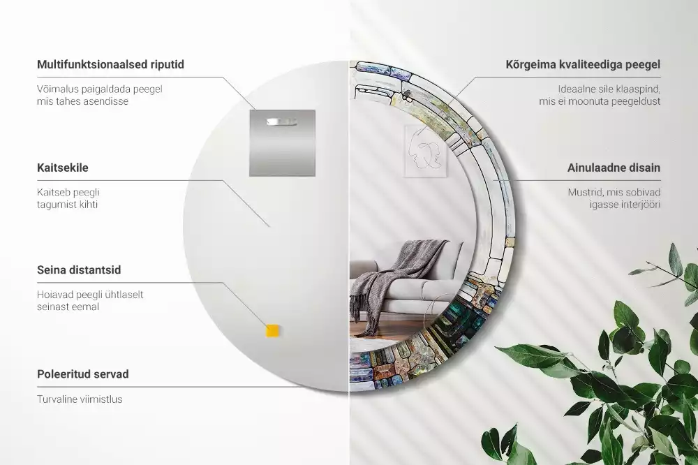 Rund spegel med tryckt ram Målat glas