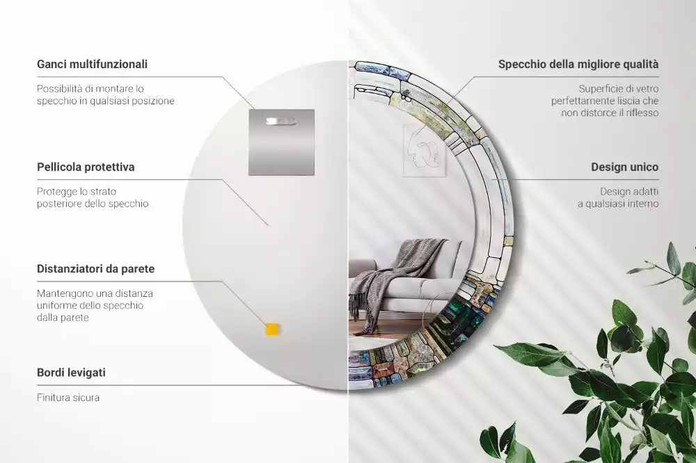 Rund spegel med tryckt ram Målat glas