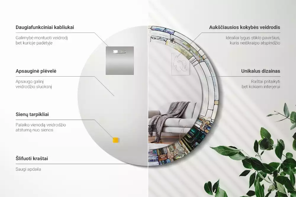 Rund spegel med tryckt ram Målat glas