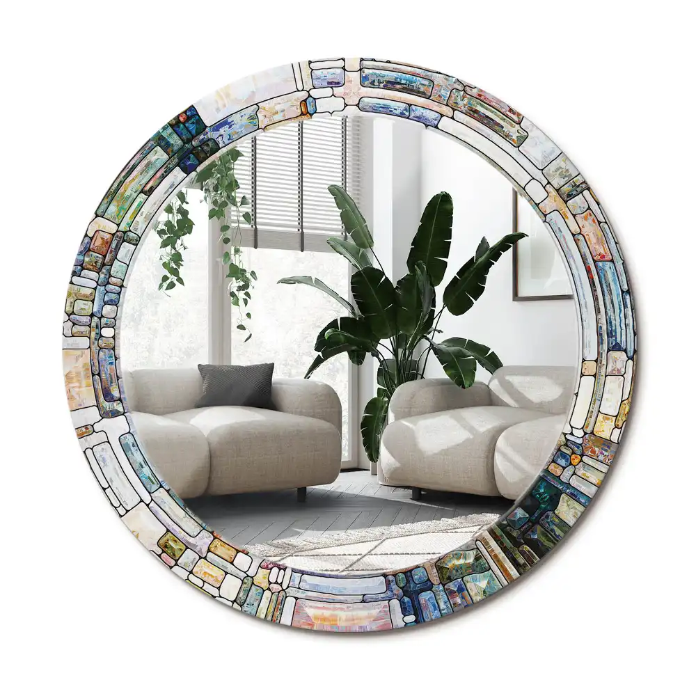 Rund spegel med tryckt ram Målat glas